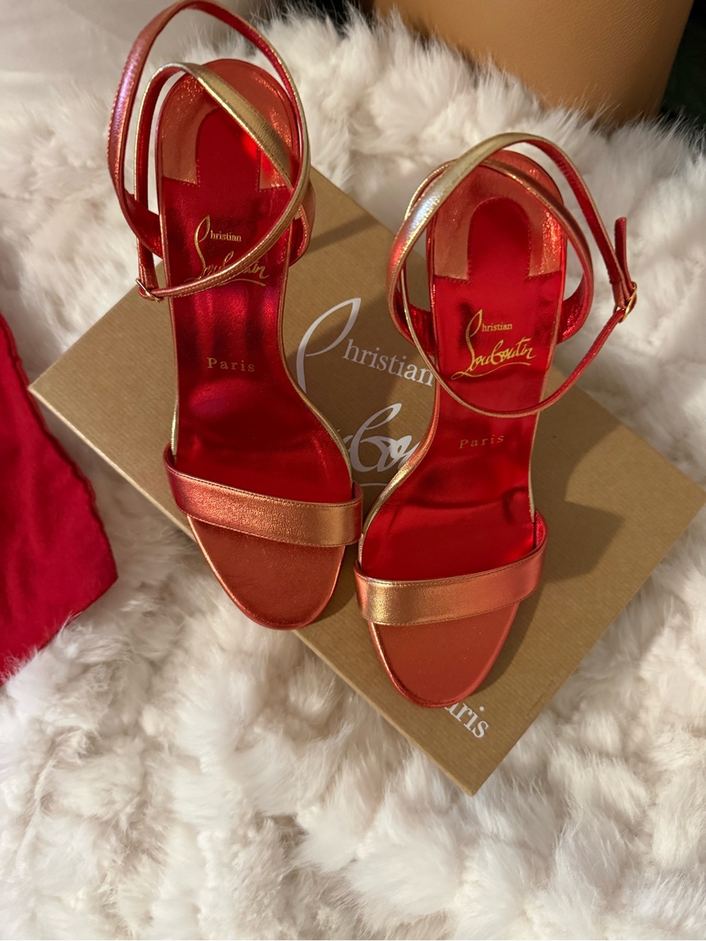 Christian Louboutin Metallic Red and Gold Slingback Stilettos